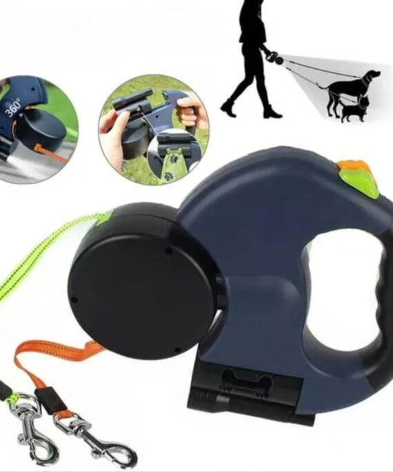 Udtrækkelig dobbelt hundesnor med LED-lys