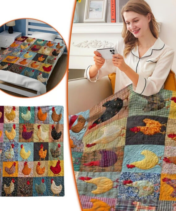 Patchwork-tæppe med kylling i fleece