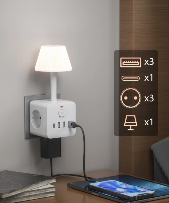 Integrert nattbordslampe med USB-lading