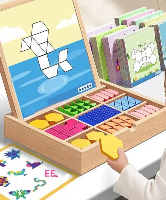 Magnetic wooden block puzzle kit (180 pcs)