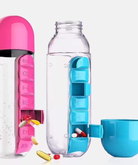 Water bottle and pill organizer