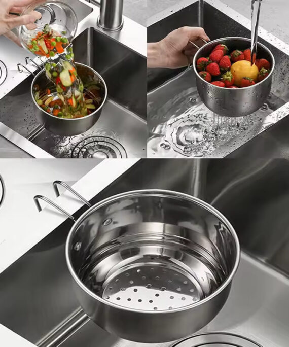 Multi-functional hanging sink strainer basket