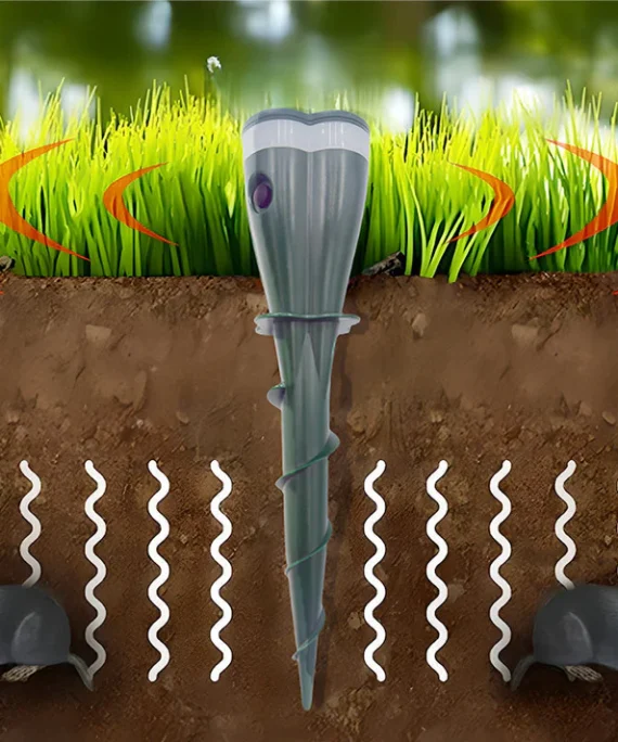 Solar powered waterproof mole repellent