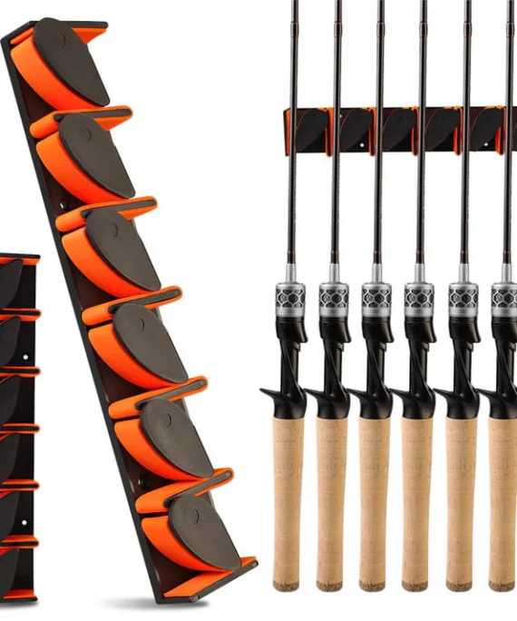 Wall mounted fishing rod rack