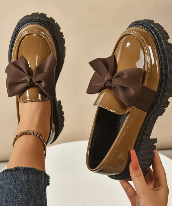 Stylish sweet platform loafers with bow
