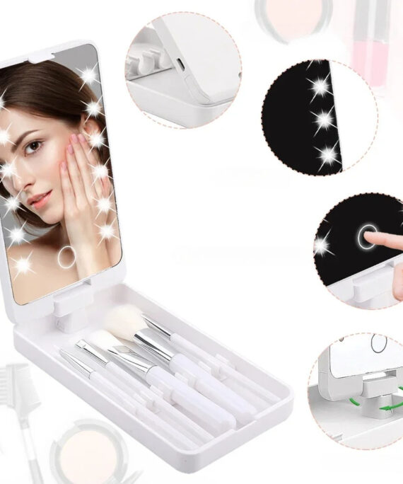 Travel makeup brush set with LED light